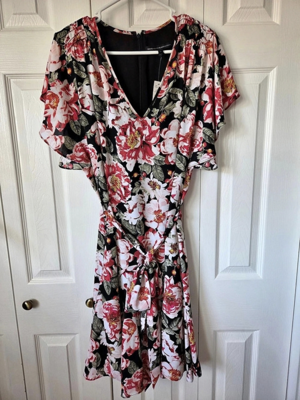 White House Black Market Floral Mini Dress Black & Pink Large